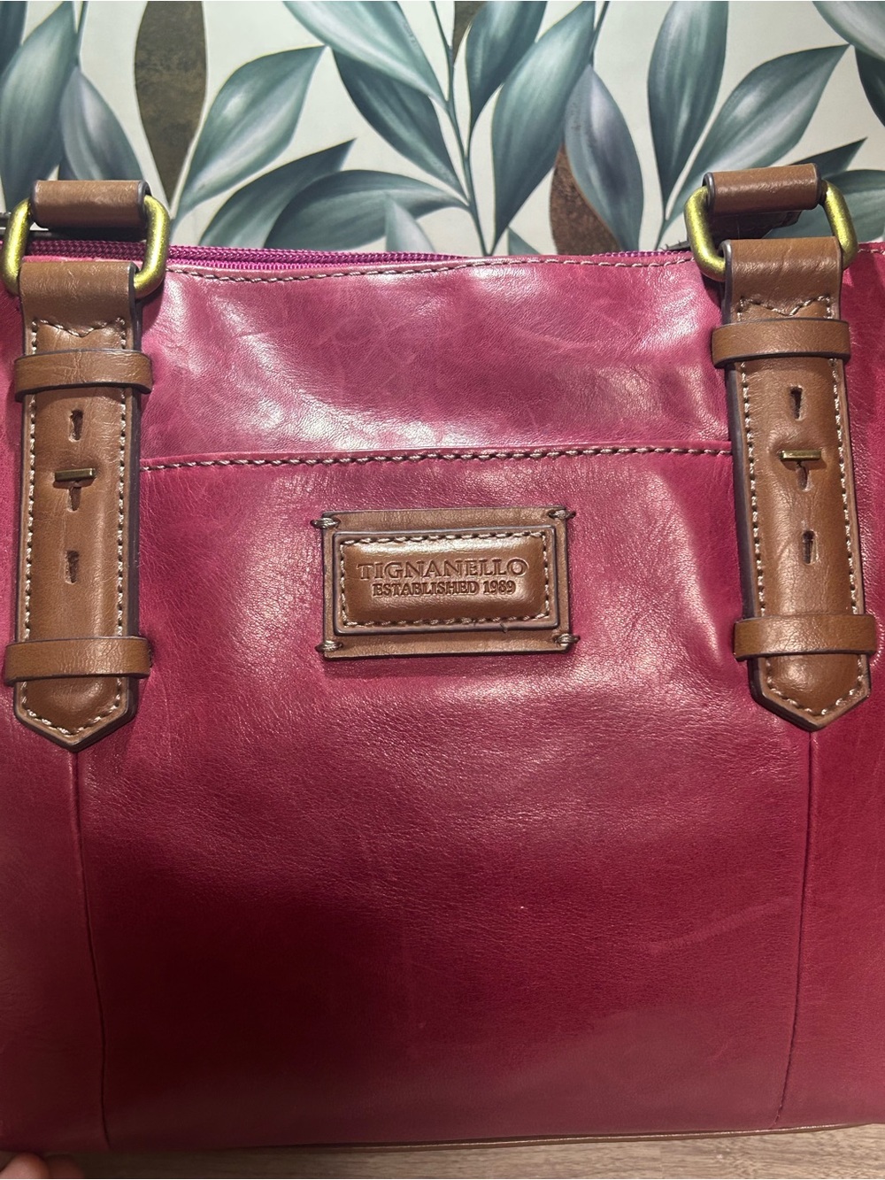 Tignanello Magenta Leather Shoulder Bag - Picture 5 of 10